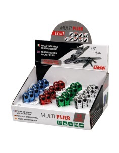 DISPLAY 16PCS PINZA 10 FUNZ. INOX -9CM- 4 COL.