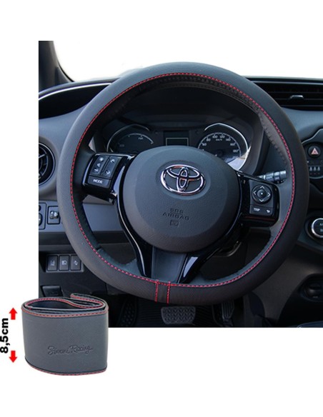 COPRIVOLANTE NERO CON CUCITURE ROSSE