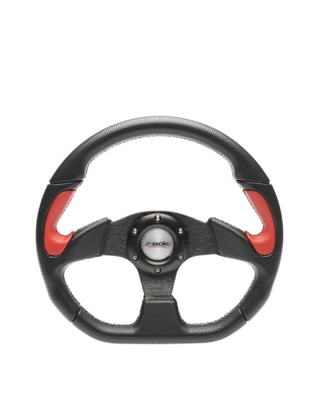 VOLANTE SPORTIVO ECOPELLE NERA FORATA-ECOPELLE ROS