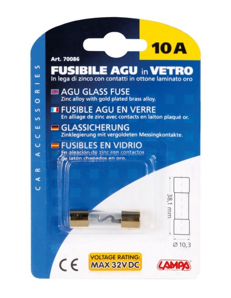 FUSIBILE AGU IN VETRO 10AMP.