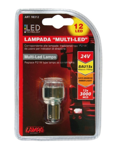 LAMPADINA 24V 12LED L.ARANCIO BAU15S