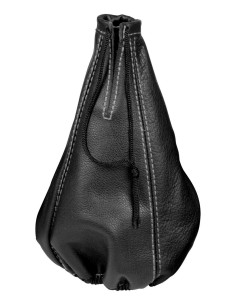 CUFFIA LEVA CAMBIO PELLE NERA C/CUCITURE GRIGIE 2