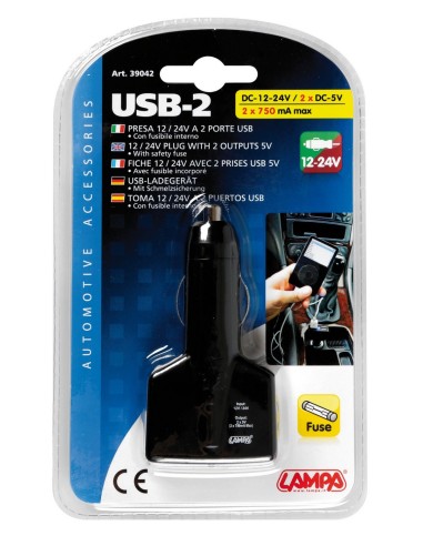 SPINOTTO ACCENDISIGARI 12/24V CON 2 USCITE USB 5V
