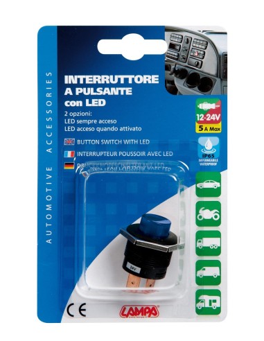 INTERRUTTORE PULSANTE 12/24V CON LED BLU