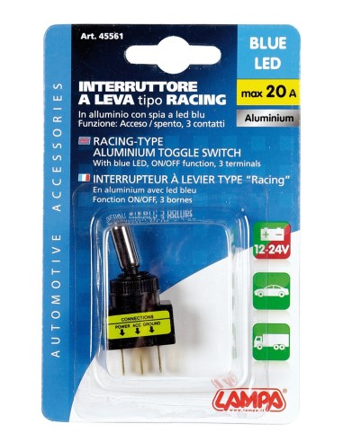 INTERRUTTORE A LEVA 20A-12V. CON LED BLU