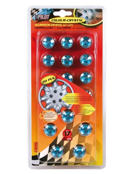 -SET 20 COPRIBULLONI--CRYSTAL-- 17MM., BLU-