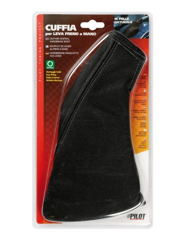 CUFFIA LEVA FRENO PELLE NERA CUCITURE GRIGIE