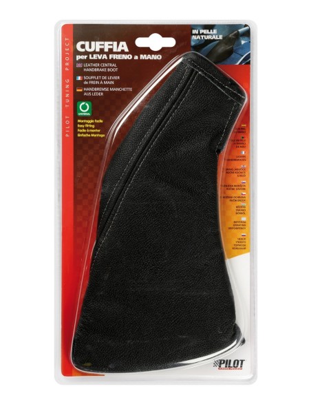 CUFFIA LEVA FRENO PELLE NERA CUCITURE GRIGIE