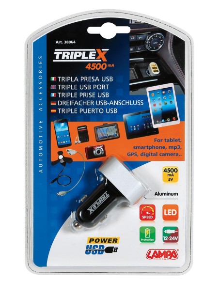 TRIPLEX TRIPLA PRESA USB 4.5A 12/24V