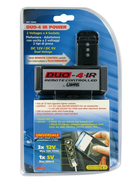 -PLAFONIERA--DUO-4 IR-- 3 PRESE ACCENDISIGARI 12V+