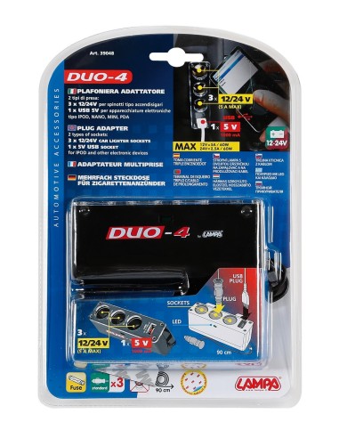 PLAFONIERA DUO-4 3PRESE+1USB 12/24V