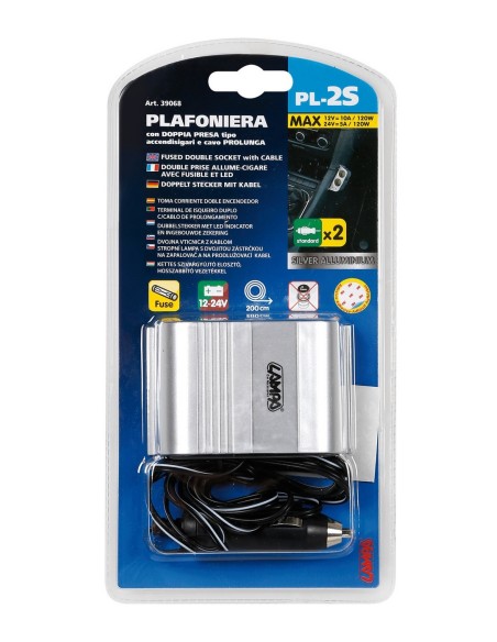 -PLAFON.12/24V DOPPIA PRESA --SILVER---