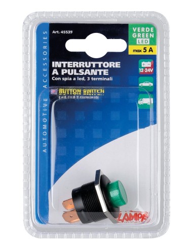 INTERRUTTORE PULSANTE 12/24V CON LED VERDE