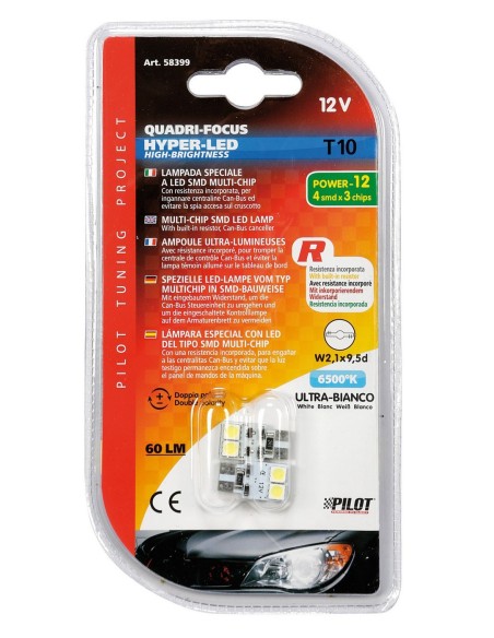 HYPER-MICRO LED 12V.T10 4SMD 3CHIPS ,BIANCO-CP. BI