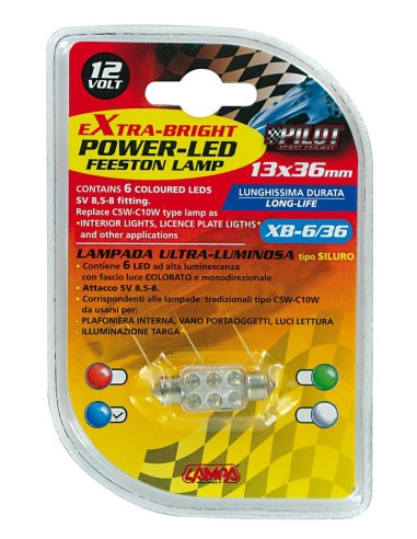 LAMPADA 10MMX36MM MEGA-BRITE 6 LED BLU