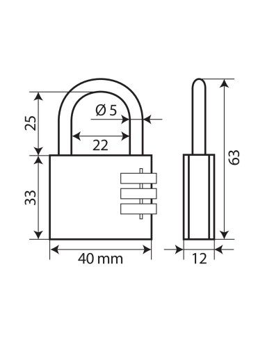 LUCCHETTO OTTONE 40MM CON COMBINAZIONE A 3 CIFRE