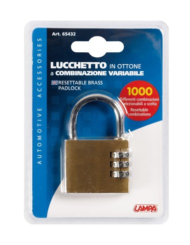 LUCCHETTO OTTONE 40MM CON COMBINAZIONE A 3 CIFRE
