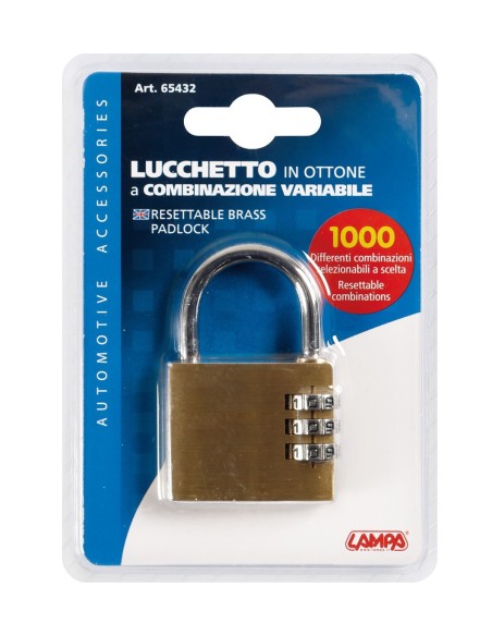 LUCCHETTO OTTONE 40MM CON COMBINAZIONE A 3 CIFRE