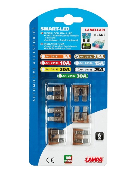 CART.FUSIBILI LAMELLARI C/LED 7,5A, 6PEZZI