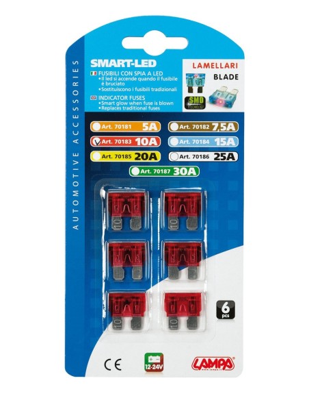CART.FUSIBILI LAMELLARI C/LED 10A, 6PEZZI