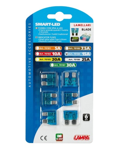 CART.FUSIBILI LAMELLARI C/LED 15A, 6PEZZI
