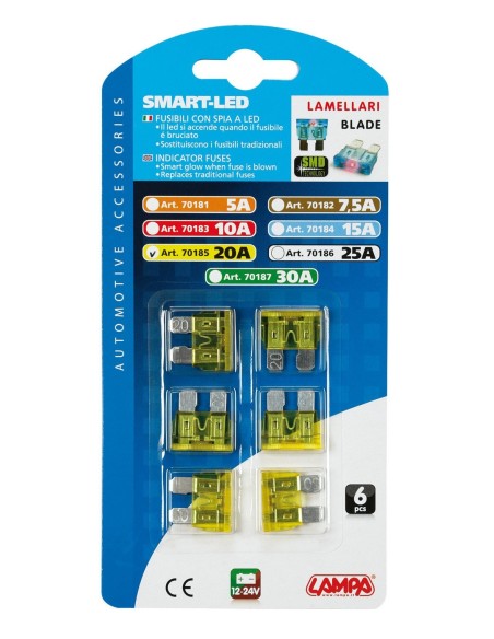CART.FUSIBILI LAMELLARI C/LED 20A, 6PEZZI
