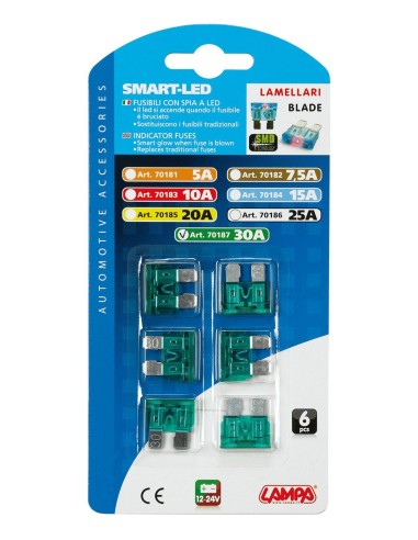 CART.FUSIBILI LAMELLARI C/LED 30A, 6PEZZI