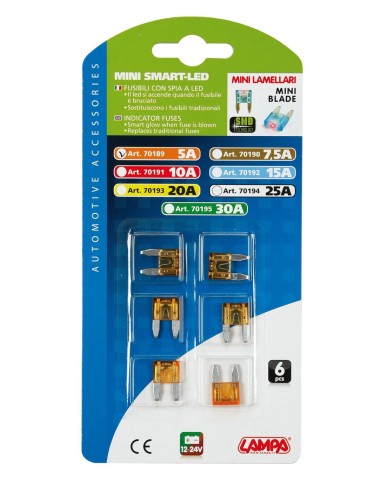 CART.MINIFUSIBILI LAMELLARI CON LED 5A, 6PZ