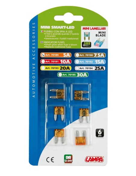 CART.MINIFUSIBILI LAMELLARI CON LED 5A, 6PZ