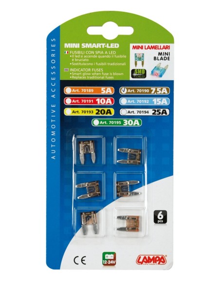 CART.MINIFUSIBILI LAMELLARI CON LED 7,5A, 6PZ