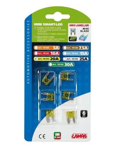 CART.MINIFUSIBILI LAMELLARI CON LED 20A, 6PZ