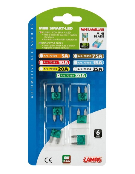CART.MINIFUSIBILI LAMELLARI CON LED 30A, 6PZ