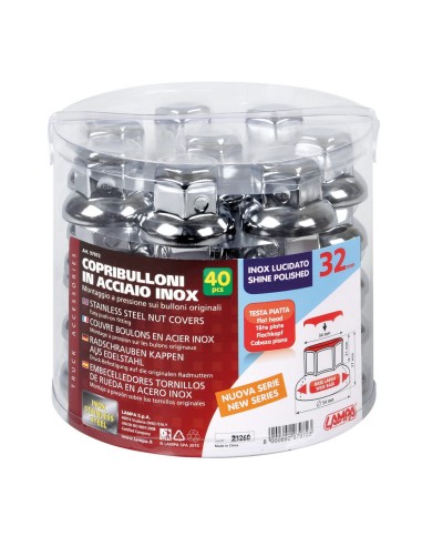 SET 40 PZ.COPRIBULLONI 32MM ACCIAIO INOX CORTI LUC