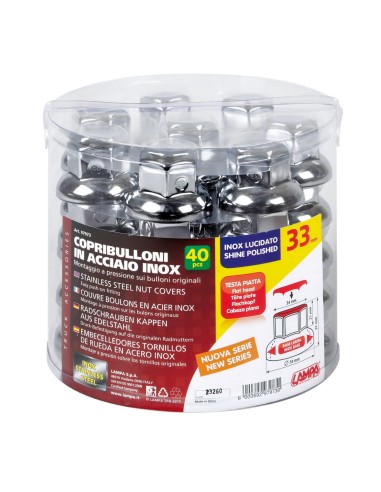 SET 40 PZ.COPRIBULLONI 33MM ACCIAIO INOX CORTI LUC
