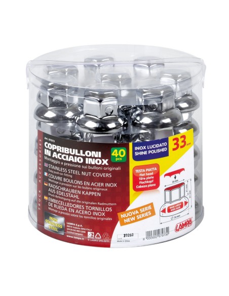 SET 40 PZ.COPRIBULLONI 33MM ACCIAIO INOX CORTI LUC