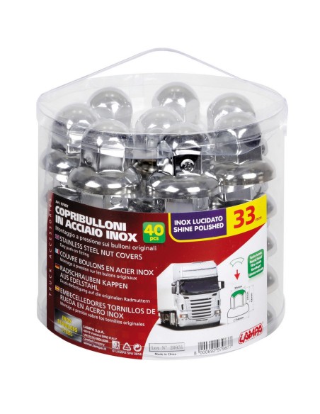 SET 40 PZ.COPRIBULLONI 33MM ACCIAIO INOX TESTA TON