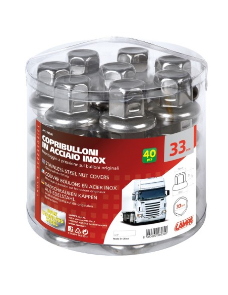 SET 40 PZ.COPRIBULLONI 33MM ACCIAIO INOX