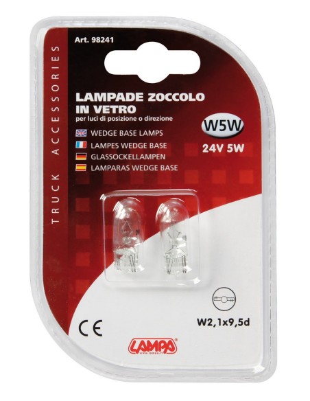 CP.LAMPADE ZOCC.VETRO 24V 5W W5W W2.1X9.5D