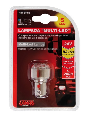 LAMPADA 24V 5 LED LUCE ROSSA BA15S