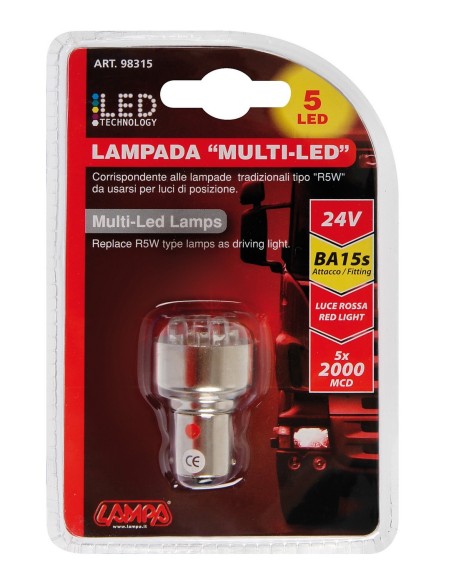 LAMPADA 24V 5 LED LUCE ROSSA BA15S