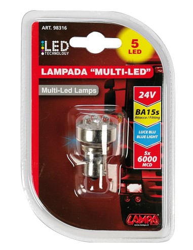 LAMPADA 24V 5 LED LUCE BLU BA15S