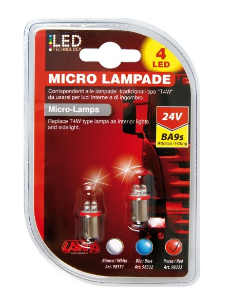 CP.LAMPADE 24V 4 LED ROSSO BA9S
