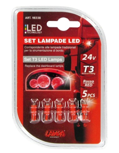 -LAMPADE 24V--T3--LED ROSSO 5PZ-