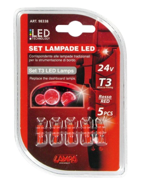 -LAMPADE 24V--T3--LED ROSSO 5PZ-