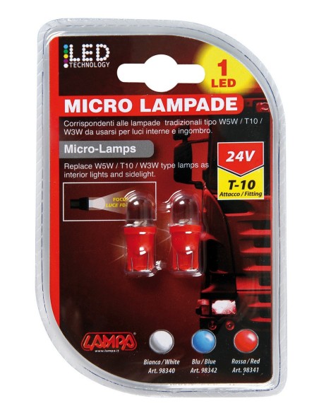 CP.LAMPADE 24V 1 LED ROSSO T10
