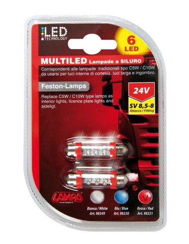 CP.LAMPADE 24V 6 LED ROSSO SILURO 11X41 SV8,5-8