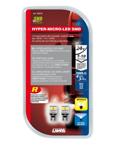 HYPER-MICRO LED 24V.T10 4SMD 3CHIPS , BLU - CP.