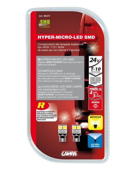 HYPER-MICRO LED 24V.T10 4SMD 3CHIPS , ROSSO - CP.