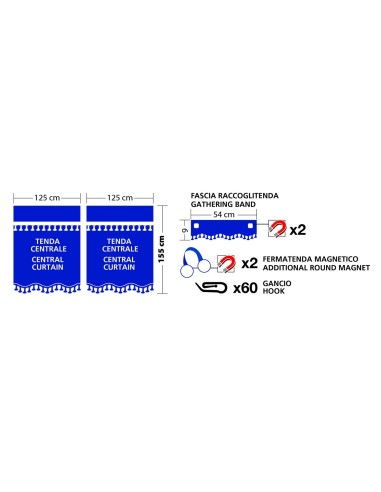 TENDE CENTRALI OSCURANTI BLU PER CABINE STANDARD