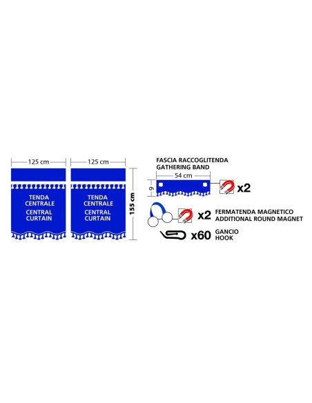 TENDE CENTRALI OSCURANTI BLU PER CABINE STANDARD